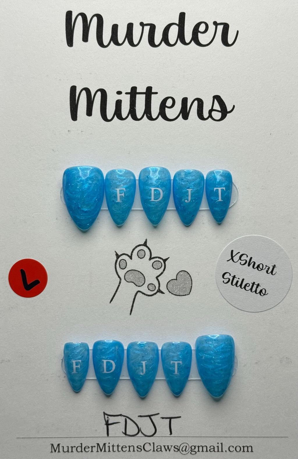 Blue FDJT; press-on nails