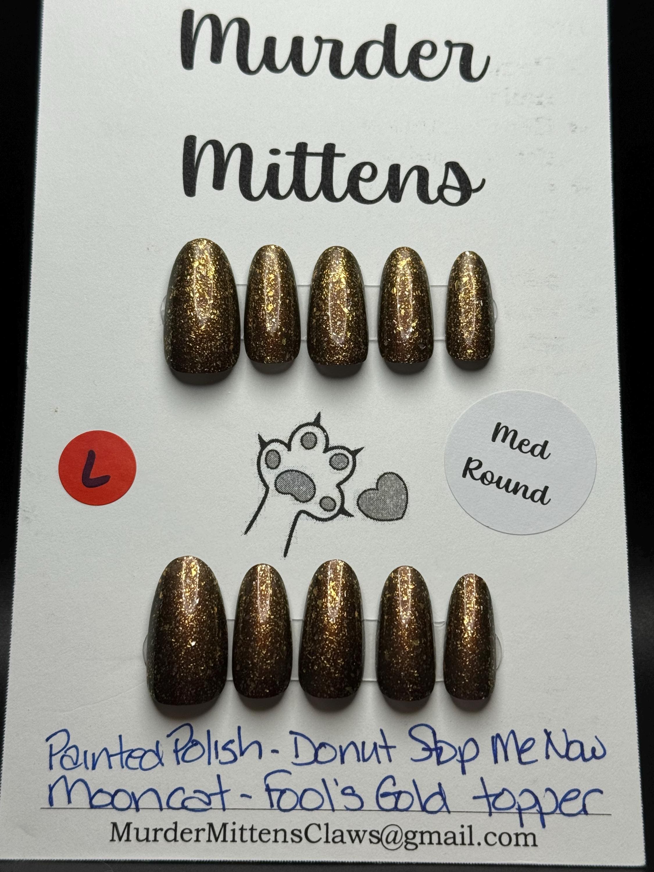 Painted Polish - Donut Stop Me Now AND Mooncat - Fool's Gold; press-on nails