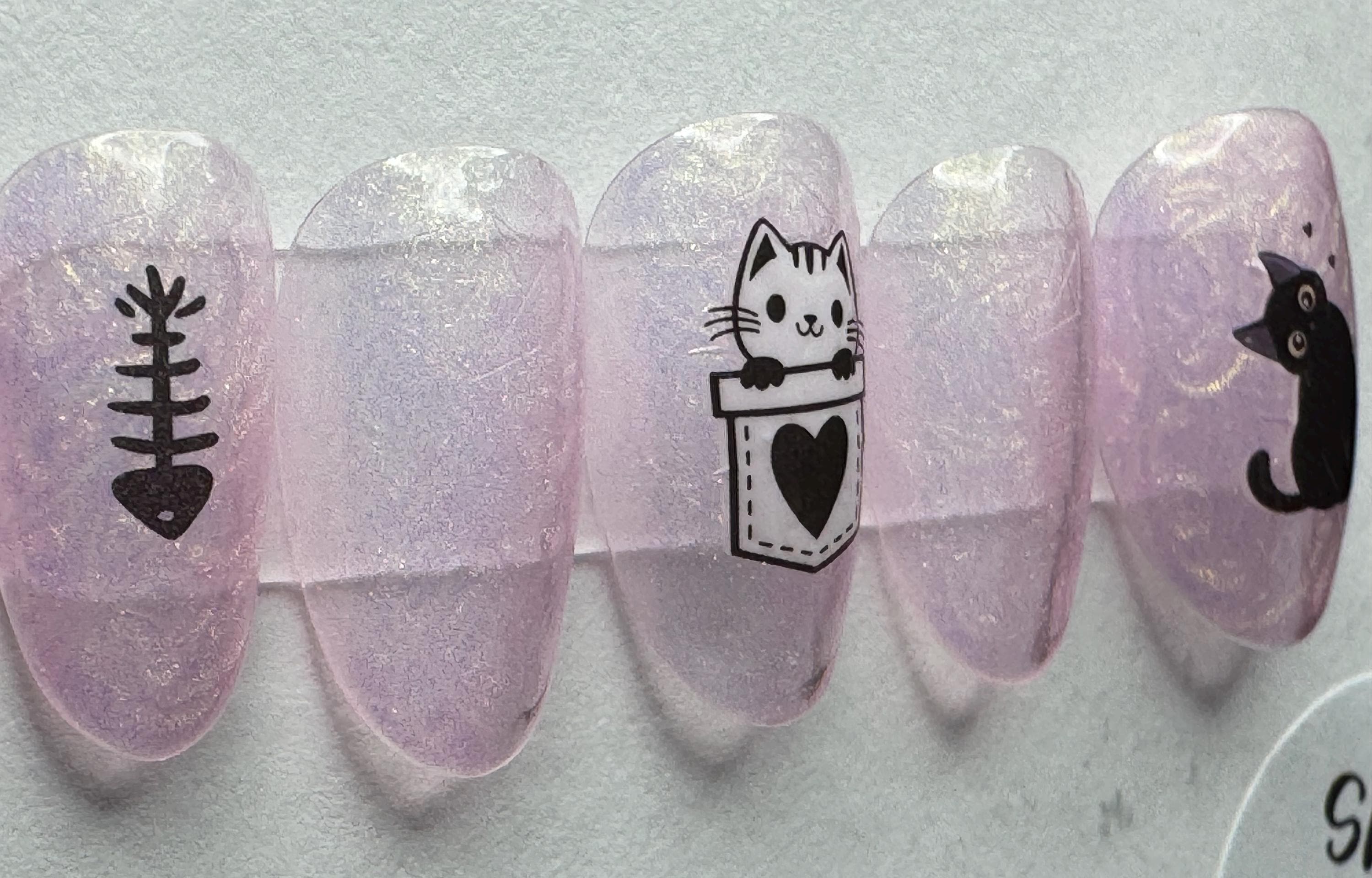 Swirly pink shimmer cats; press-on nails