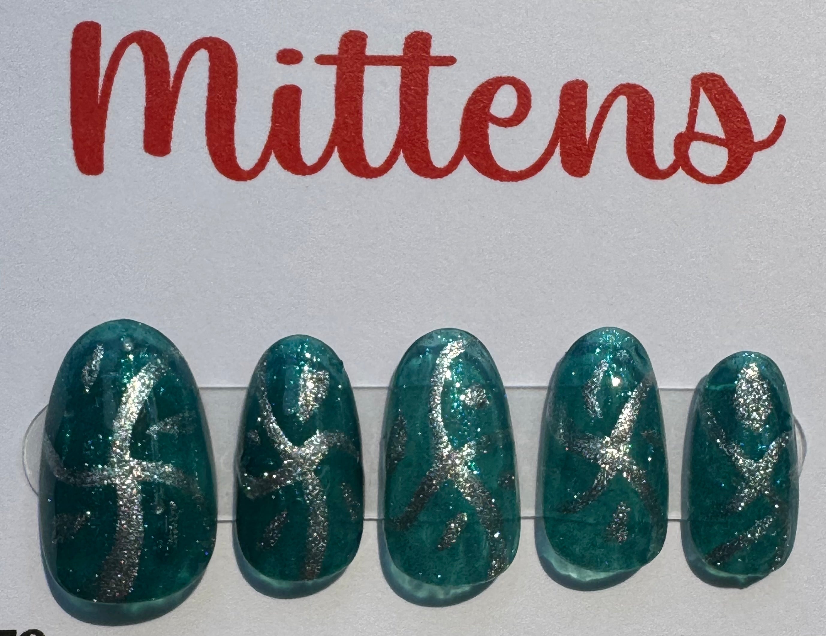 Teal/Silver; press-on nails