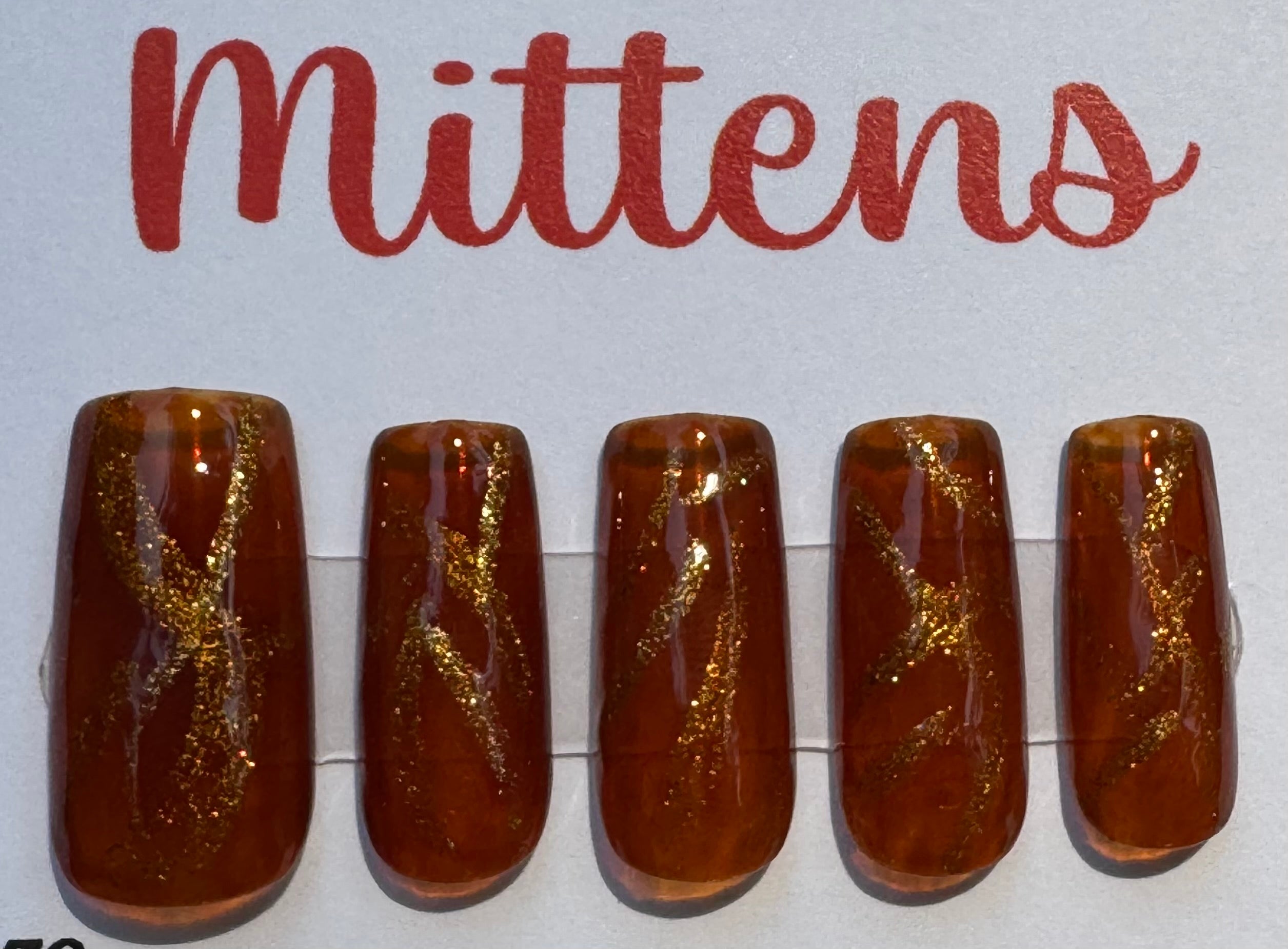Brown/Gold; press-on nails