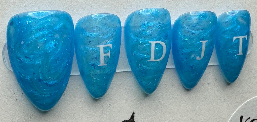 Blue FDJT; press-on nails
