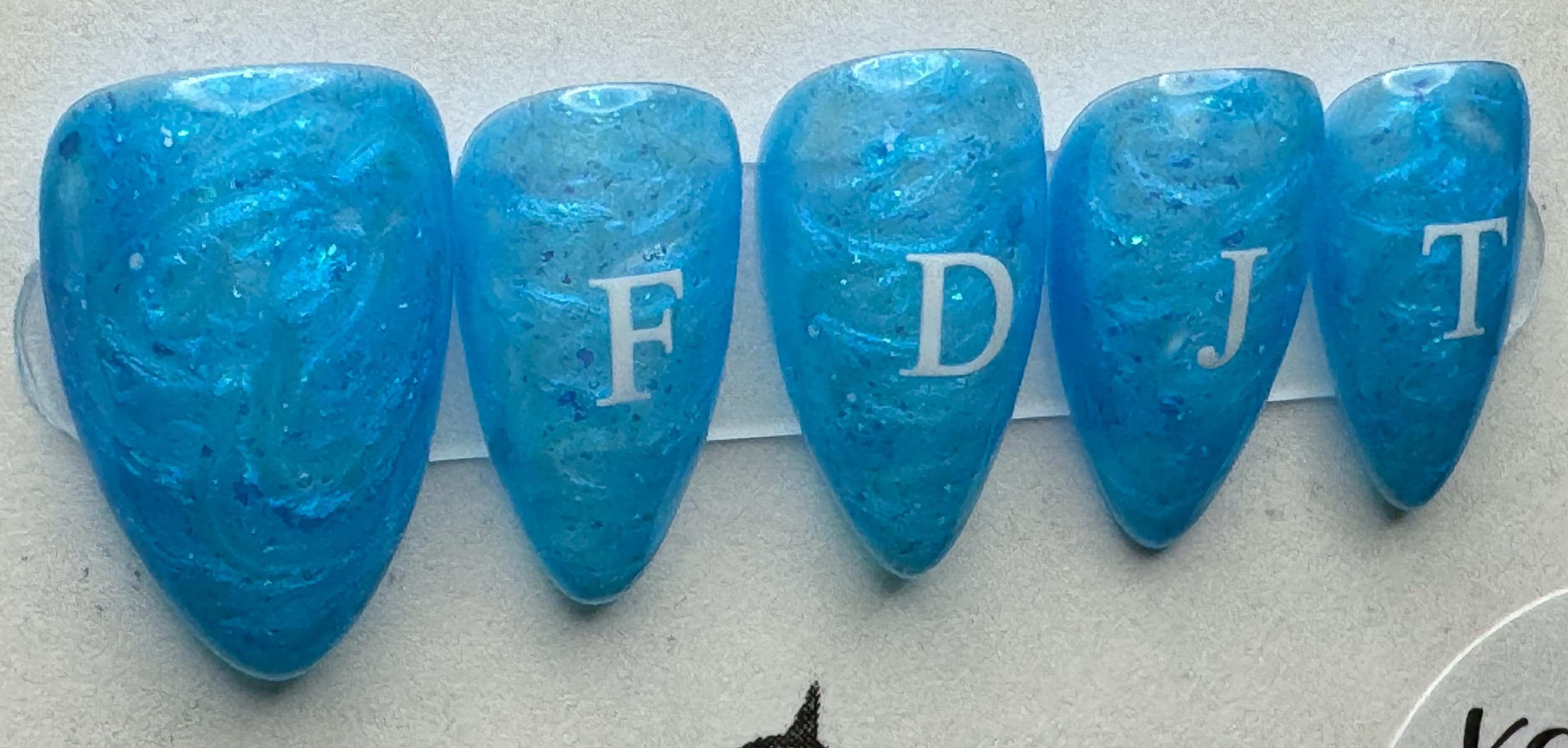 Blue FDJT; press-on nails