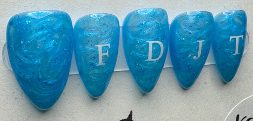 Blue FDJT; press-on nails