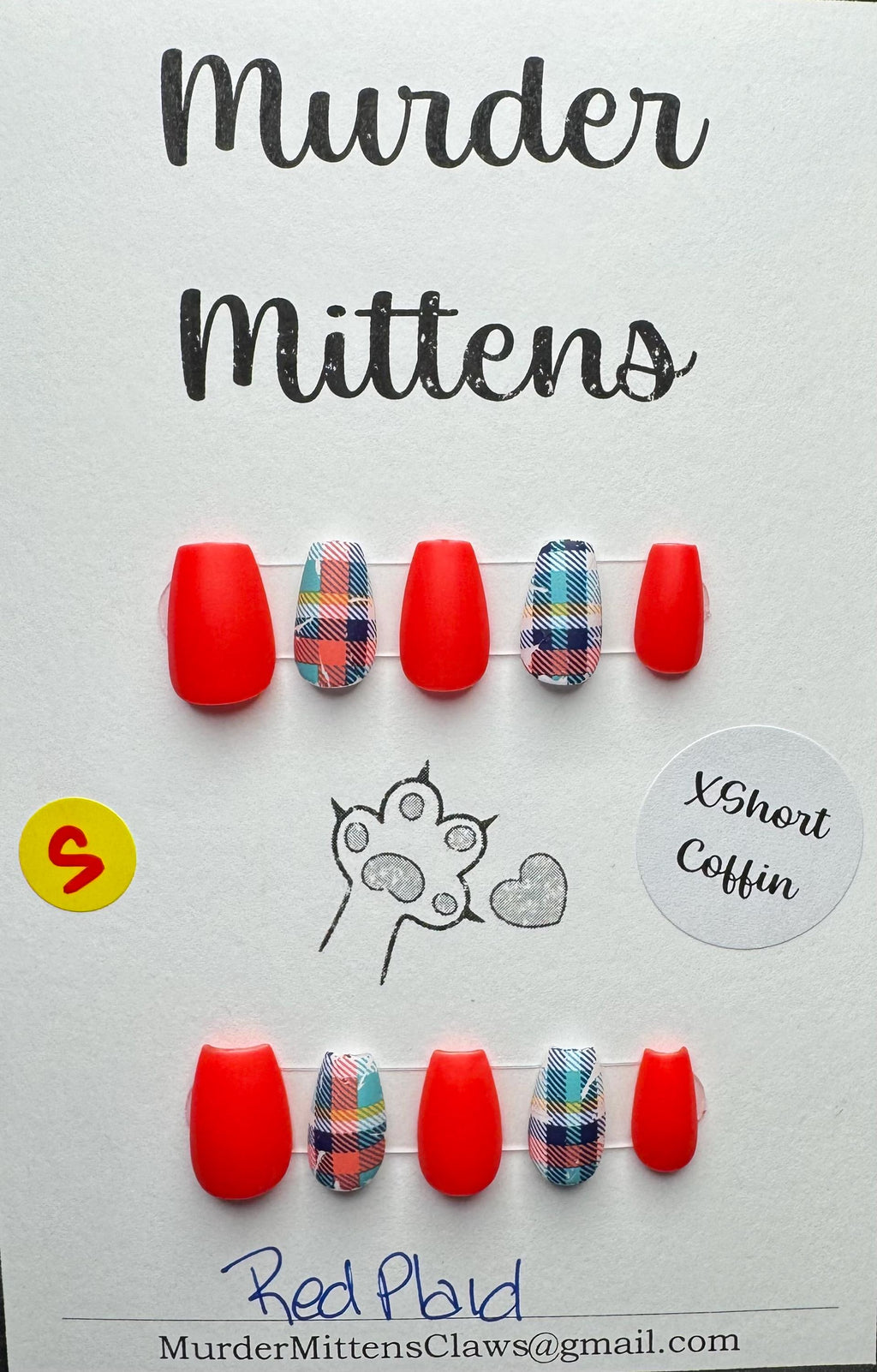 Red Plaid; press-on nails