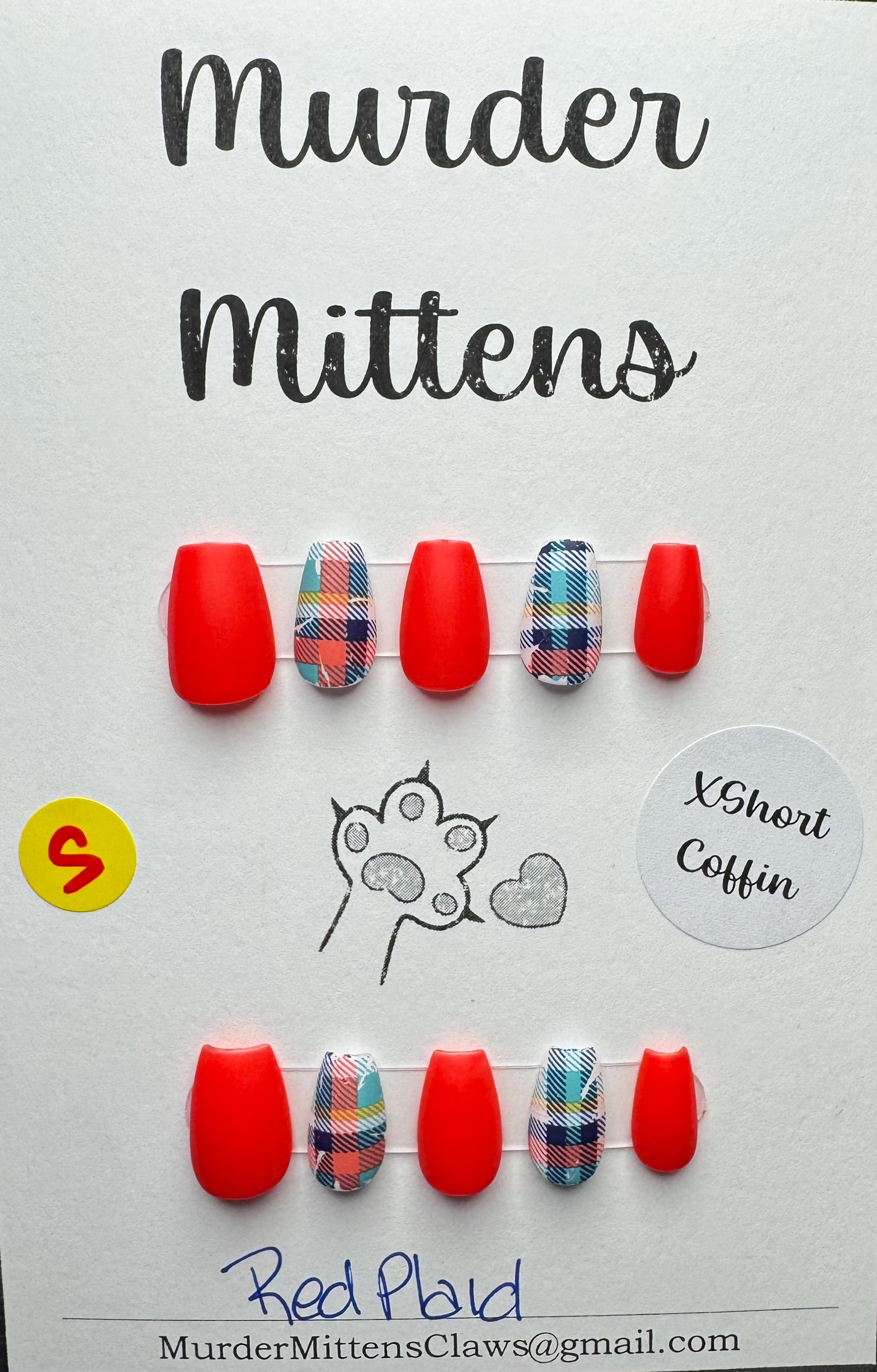 Red Plaid; press-on nails