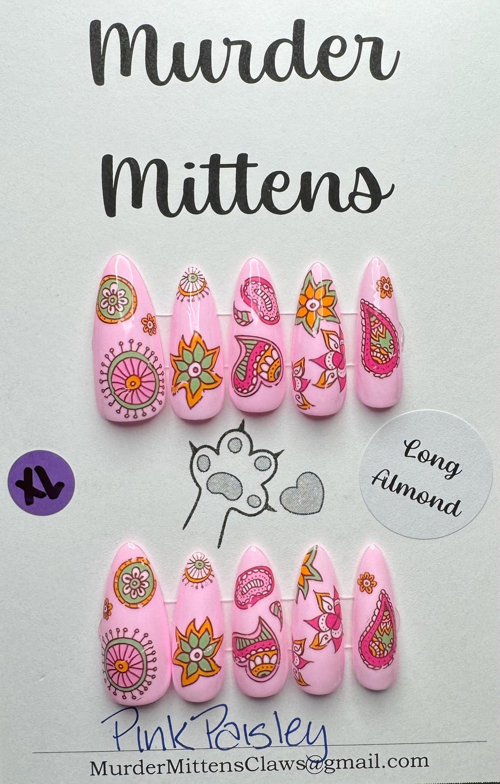 Pink Paisley/Boho; press-on nails