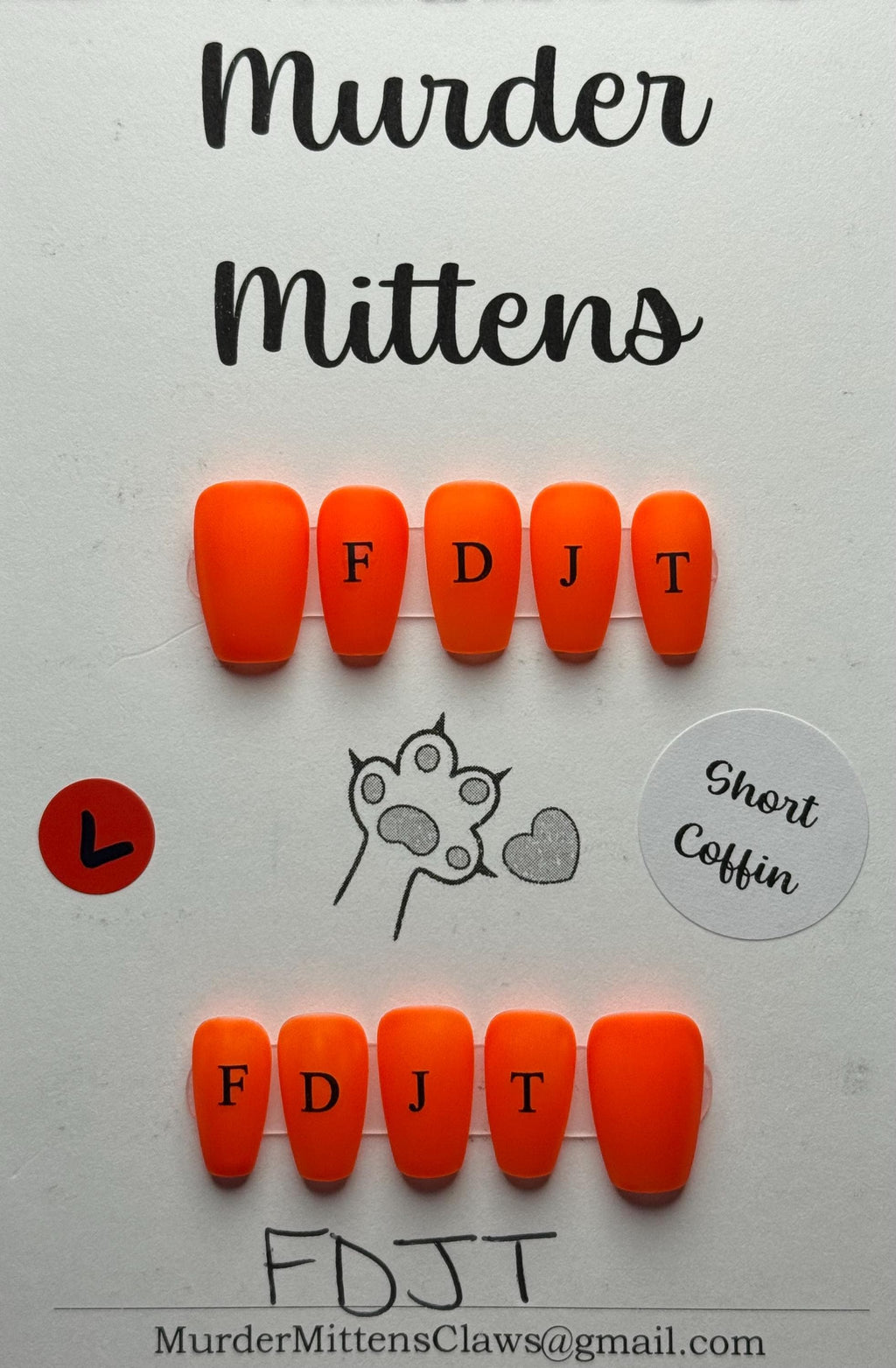 Red FDJT; press-on nails